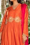 Label Niti Bothra_Orange Dupion Dupatta Soft Silk Embroidery V Neck Kurta With Palazzo _Online_at_Aza_Fashions