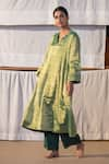 Buy_Anavila_Green Jamdani Zari Kurta And Palazzo Set_at_Aza_Fashions