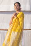 Buy_Anavila_Yellow Linen Checkered Saree_Online_at_Aza_Fashions