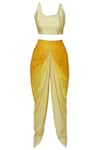 Shop_Aariyana Couture_Yellow Net Blouse Leaf Neckline Embroidered Cape Dhoti Pant Set  _Online_at_Aza_Fashions