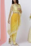 Buy_Aariyana Couture_Yellow Net Blouse Leaf Neckline Embroidered Cape Dhoti Pant Set  _Online_at_Aza_Fashions