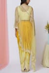 Shop_Aariyana Couture_Yellow Net Blouse Leaf Neckline Embroidered Cape Dhoti Pant Set  _at_Aza_Fashions