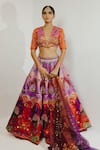 Buy_Payal & Zinal_Purple Imported Satin Embroidery Metallic V Neck Bridal Lehenga Set _at_Aza_Fashions