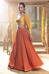 Buy_Salian By Anushree_Orange Lehenga Crepe Blouse Silk Printed Set _at_Aza_Fashions