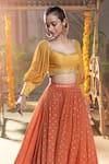 Buy_Salian By Anushree_Orange Lehenga Crepe Blouse Silk Printed Set _Online_at_Aza_Fashions