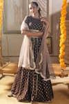 Buy_Salian By Anushree_Brown Lehenga And Blouse Slub Silk Dupatta Net Printed Set _at_Aza_Fashions