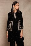 Shop_Ajiesh Oberoi_Black Velvet Kurta And Dhoti Pant Set_Online_at_Aza_Fashions