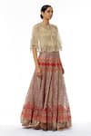 Buy_Kavita Bhartia_Beige Organza Blouse Scoop Cape Round Embroidered Lehenga Set With _at_Aza_Fashions