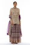 Buy_Kavita Bhartia_Beige Organza Band Collar Embroidered Kurta Palazzo Set  _at_Aza_Fashions