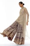Buy_Kavita Bhartia_Beige Organza Band Collar Embroidered Kurta Palazzo Set  _Online_at_Aza_Fashions
