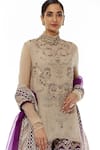 Shop_Kavita Bhartia_Beige Organza Band Collar Embroidered Kurta Palazzo Set  _Online_at_Aza_Fashions