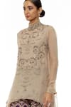 Kavita Bhartia_Beige Organza Band Collar Embroidered Kurta Palazzo Set  _at_Aza_Fashions