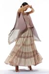 Buy_Kavita Bhartia_Pink Organza Anarkali Scoop Cape Round Embroidered With  _at_Aza_Fashions