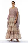Kavita Bhartia_Pink Organza Anarkali Scoop Cape Round Embroidered With  _Online_at_Aza_Fashions