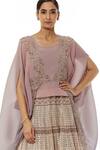 Shop_Kavita Bhartia_Pink Organza Anarkali Scoop Cape Round Embroidered With  _Online_at_Aza_Fashions