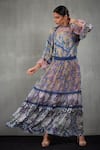 Buy_Kavita Bhartia_Blue Chiffon Round Floral Print Skirt Set  _at_Aza_Fashions