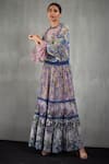 Shop_Kavita Bhartia_Blue Chiffon Round Floral Print Skirt Set  _at_Aza_Fashions