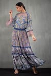 Kavita Bhartia_Blue Chiffon Round Floral Print Skirt Set  _Online_at_Aza_Fashions
