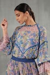 Shop_Kavita Bhartia_Blue Chiffon Round Floral Print Skirt Set  _Online_at_Aza_Fashions