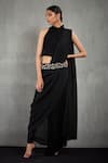 Buy_Kavita Bhartia_Black Georgette Elasticated Waist Band On Pant Saree With Blouse  _Online_at_Aza_Fashions