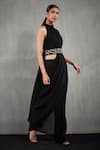 Kavita Bhartia_Black Georgette Elasticated Waist Band On Pant Saree With Blouse  _Online_at_Aza_Fashions