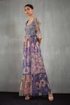Kavita Bhartia_Purple Chiffon Square Neck Floral Print Maxi Dress _Online_at_Aza_Fashions