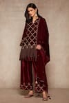 Ajiesh Oberoi_Maroon Velvet Kurta Set _Online_at_Aza_Fashions