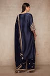 Shop_Ajiesh Oberoi_Blue Kurta Raw Silk, Palazzo And Dupatta Velvet Embroidered Set _at_Aza_Fashions