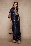 Ajiesh Oberoi_Blue Kurta Raw Silk, Palazzo And Dupatta Velvet Embroidered Set _Online_at_Aza_Fashions