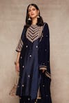 Buy_Ajiesh Oberoi_Blue Kurta Raw Silk, Palazzo And Dupatta Velvet Embroidered Set _Online_at_Aza_Fashions