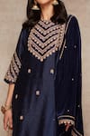 Shop_Ajiesh Oberoi_Blue Kurta Raw Silk, Palazzo And Dupatta Velvet Embroidered Set _Online_at_Aza_Fashions