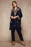 Buy_Ajiesh Oberoi_Blue Velvet Kurta And Salwar Set _at_Aza_Fashions