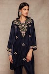 Shop_Ajiesh Oberoi_Blue Velvet Kurta And Salwar Set _Online_at_Aza_Fashions