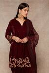 Buy_Ajiesh Oberoi_Maroon Kurta And Pant Velvet Set_Online_at_Aza_Fashions