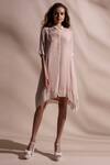 Buy_Abhishek Sharma_Pink Chiffon Spread Collar Embroidered Shirt Dress_at_Aza_Fashions