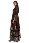 Ekru_Brown Chanderi Round Printed Gown _Online_at_Aza_Fashions