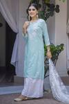 Buy_Saksh_Blue Cotton Modal Chikankari Kurta Set_at_Aza_Fashions