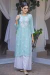 Saksh_Blue Cotton Modal Chikankari Kurta Set_Online_at_Aza_Fashions