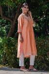 Saksh_Peach Chikankari Kurta_Online_at_Aza_Fashions