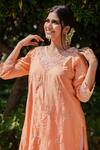 Shop_Saksh_Peach Chikankari Kurta_Online_at_Aza_Fashions
