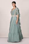Buy_Khwaab by Sanjana Lakhani_Green Dola Silk Floral Embroidered Draped Saree Gown_Online_at_Aza_Fashions