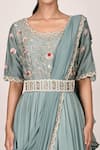 Khwaab by Sanjana Lakhani_Green Dola Silk Floral Embroidered Draped Saree Gown_at_Aza_Fashions