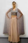 Buy_Jade By Ashima_Grey Net Embroidery Round Cape And Lehenga Set _at_Aza_Fashions