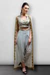 Buy_Jade By Ashima_Blue Dupion Silk Embroidery U Neck Embellished Cape And Dhoti Pant Set _at_Aza_Fashions