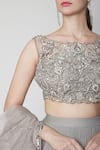Jade By Ashima_Grey Net Embroidery Round Tiered Lehenga Set_Online_at_Aza_Fashions