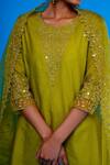 Asaga_Green Kurta Chanderi Silk- 80% Cotton Embroidered Zehra A-line Set For Women_at_Aza_Fashions