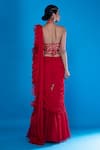 Shop_Asaga_Red Silk Embroidered U Neck Fazli Lehenga Saree With Blouse _at_Aza_Fashions