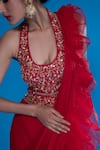 Shop_Asaga_Red Silk Embroidered U Neck Fazli Lehenga Saree With Blouse _Online_at_Aza_Fashions