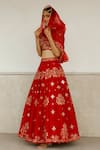 Buy_Asaga_Red Lehenga And Dupatta Organza Blouse Silk Embroidered Gulzar Bridal Set _at_Aza_Fashions