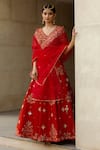 Shop_Asaga_Red Lehenga And Dupatta Organza Blouse Silk Embroidered Gulzar Bridal Set _at_Aza_Fashions